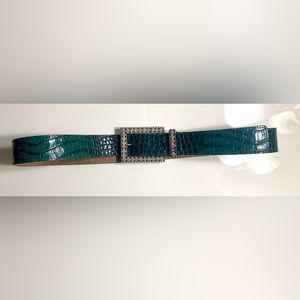 & Other Stories Green Croc Belt with Rhinestone Buckle